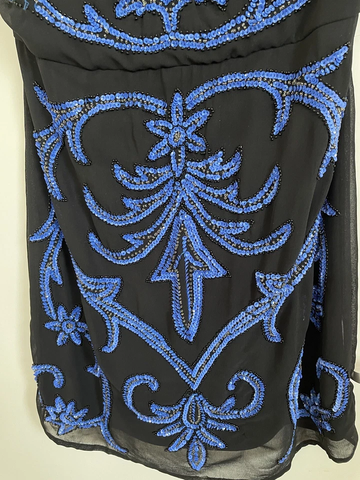 true decadence Size 12 Black Dress With Beads And Blue Sequin Patterns/ Wedding - Image 4 of 4