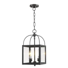Livex Lighting Pendant 2-Light Sloped Ceiling Steel Chain Lantern LED Bronze