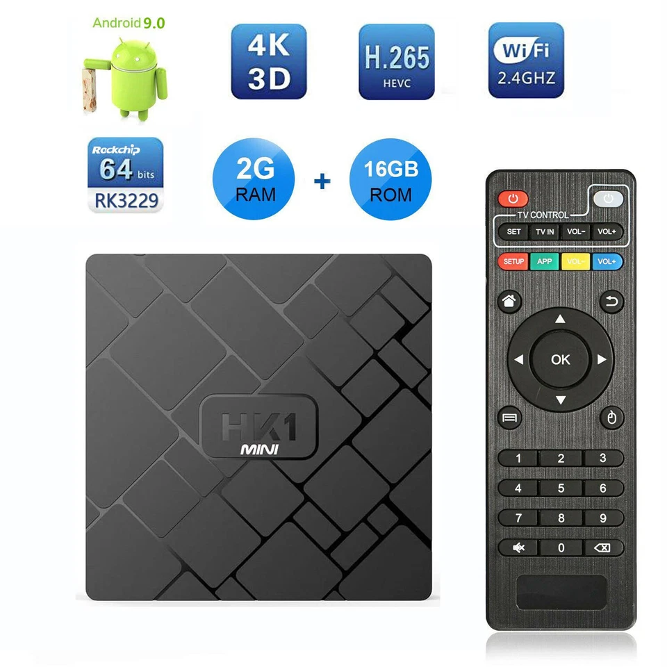 HK1 Mini Android 9.0 Smart TV Box Quad Core 2GB RAM 16GB ROM HD 4K Media Player - Bild 2 von 4