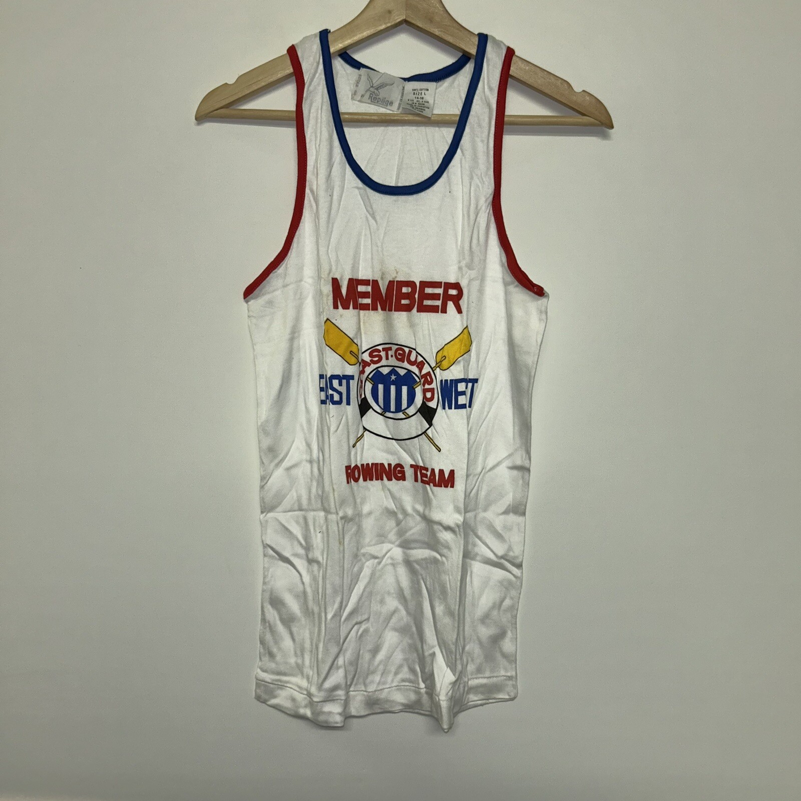 FILA Camicia vintage anni '80 Guardia Costiera squadra di canottaggio stock morto taglia large 14 16