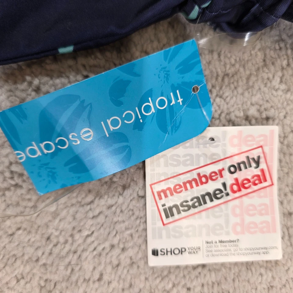 Tropical Escape Tankini Top Halter Navy Blue & Green Stars Medium NEW - Image 2 of 4