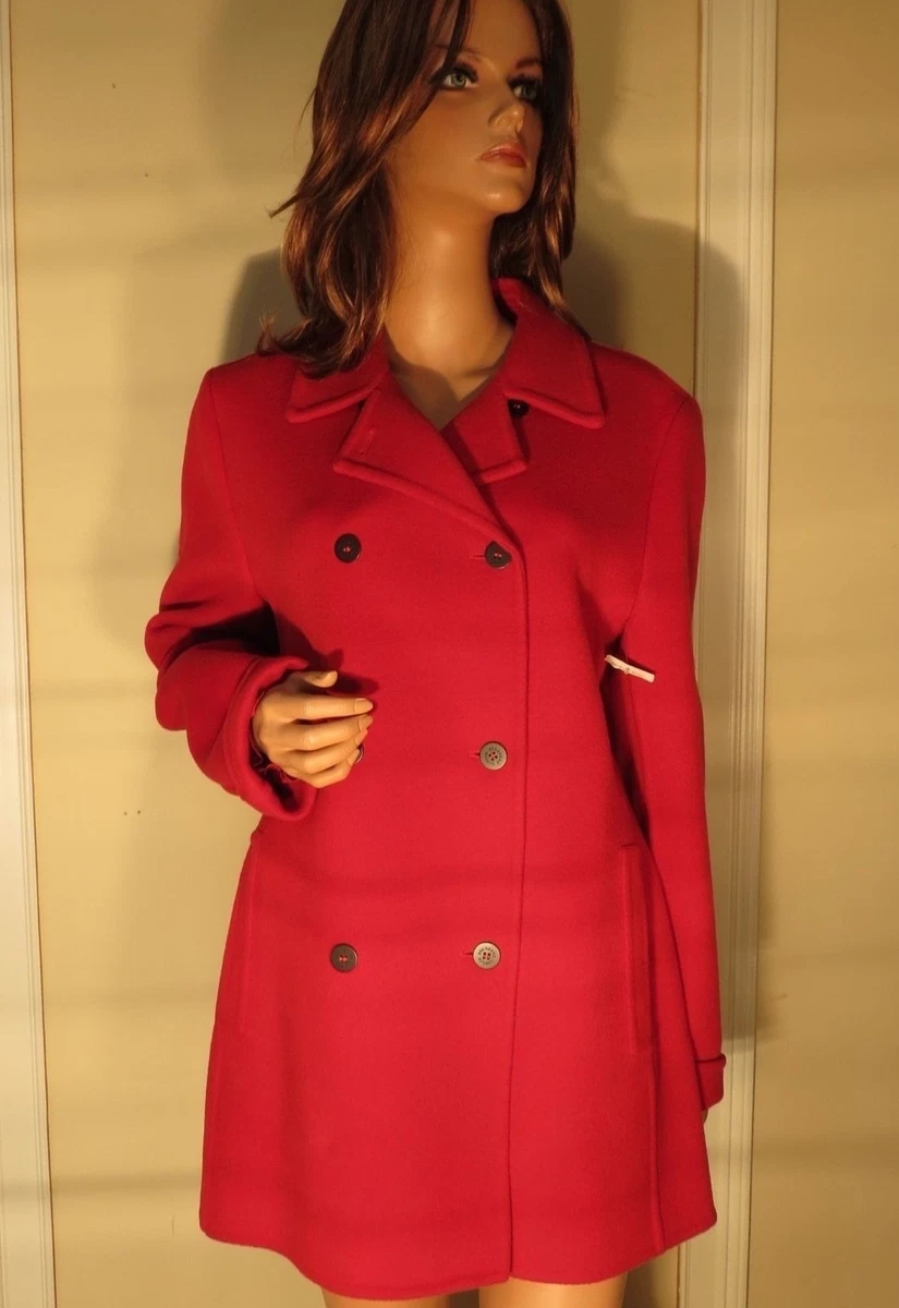 NWT WOMENS AUTHENTIC BURBERRY LONDON 100% WOOL RED PEA COAT JACKET