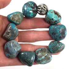 Blue Turquoise Bracelet Rough Nugget Beads Stretch Healing Gemstone Kingman 7.5"