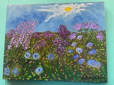 BLUE GARDEN, 18x14 oil painting on Canvas , Original ART, RMA, Impressionistic 