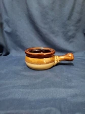 Vintage Stoneware Crock Pottery Mini Individual Serving Bowl Brown Handle 