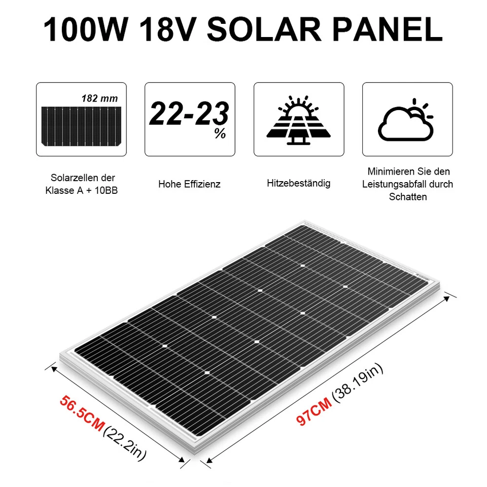 100W 200W 400W 12V Mono Solar Module Rigid for Roof, Garden Shed, Carport, Balcony - Image 3 of 4