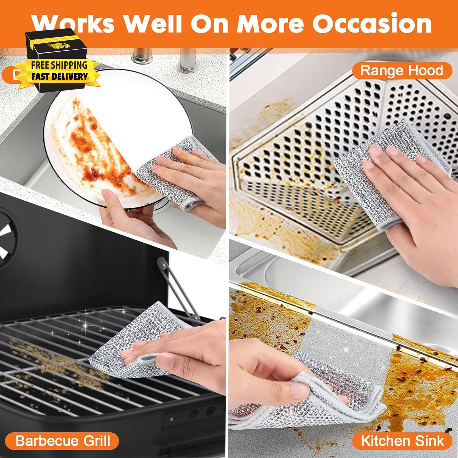 Non Scratch Wire Dishcloth,Double-Layer Wire Dishwashing Rags for Wet and Dry,Wi