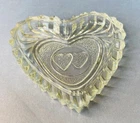 Vintage Glass Heart Double Hearts Pressed Scalloped Pattern Ashtray Retro 1960s