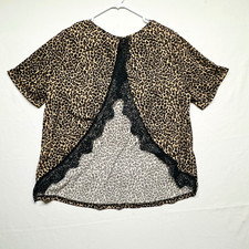 Shein Curve Animal Print Black Lace Pullover Babydoll Soft Leopard Sleep Top 0XL