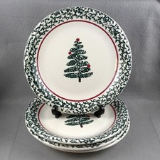 Vtg Furio Ceramic Plates Christmas Tree 10  Italy Holiday Sponged Rim Lot of 4