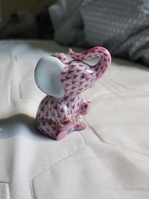 Herend Elephant with Trunk up. Pink fishnet. 3'' tall. New w/o box. $225