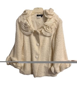 Vintage City Girl Nancy Bolen Retro 40 s Glam Cardigan Sweater Rosettes White  L