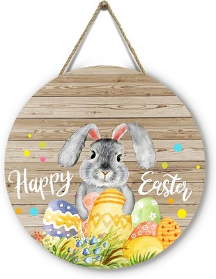 Happy Easter Bunny Door Signs Easter Eggs Rabbit Front Door Hanger Spring Wooden