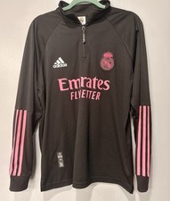 Adidas Real Madrid Pullover Mens Medium Black Pink Strip Training 1/4 Zip