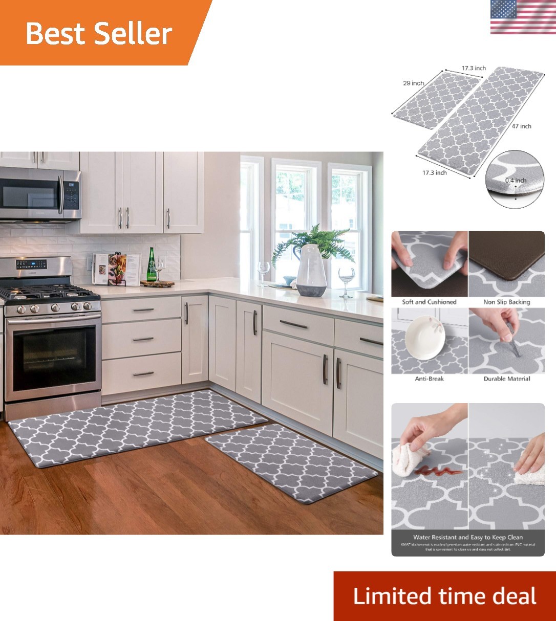 Heavy-Duty Cushioned Kitchen Mats - Stylish Non-Slip Rugs for Home and Office