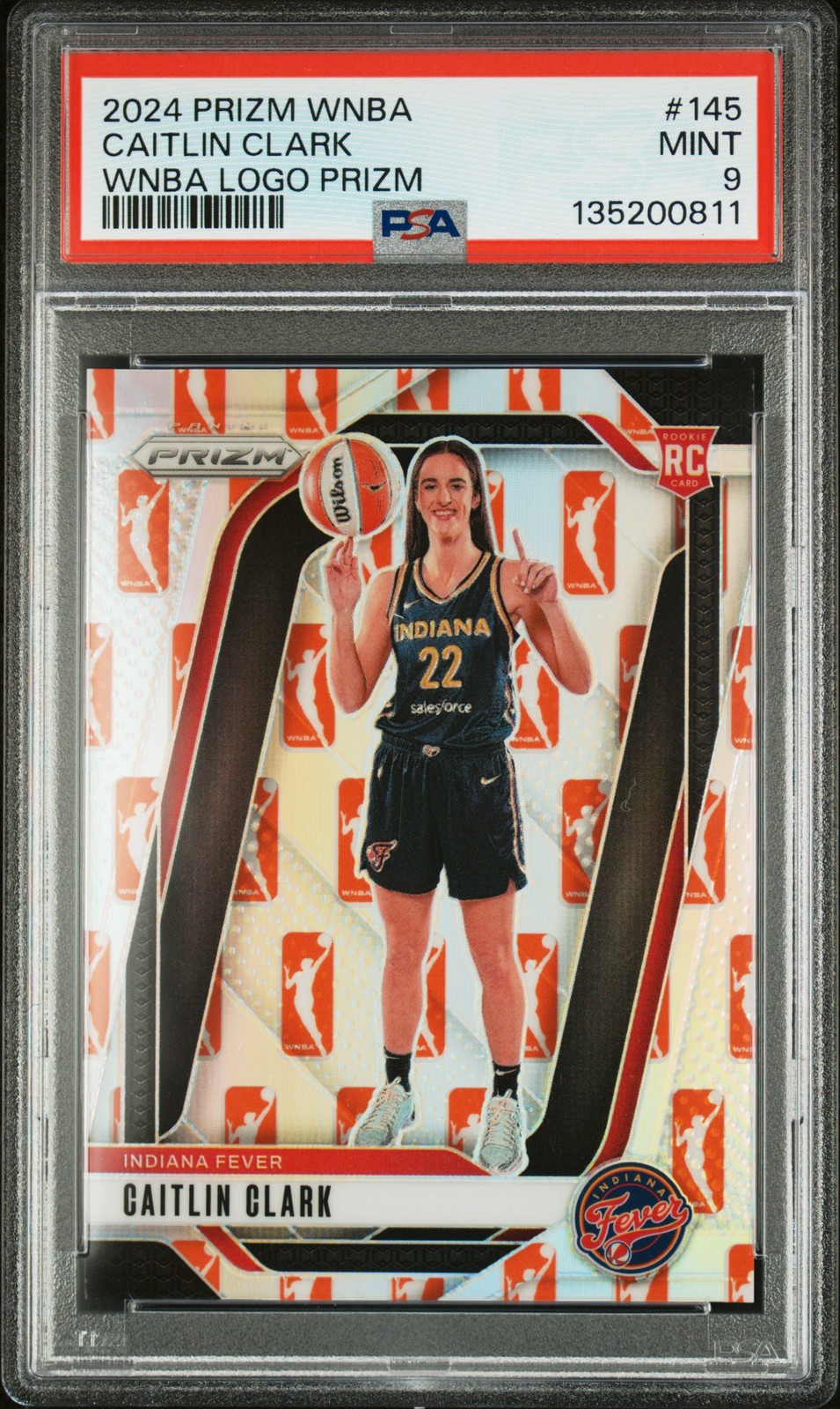 2024 PANINI PRIZM WNBA WNBA LOGO PRIZM #145 CAITLIN CLARK PSA 9
