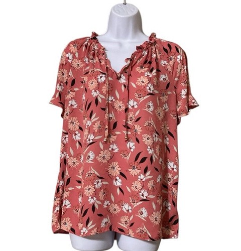 Damenbluse Liz Claiborne rosa Blumenmuster Kurzarm Polyester Größe M - Bild 2 von 8