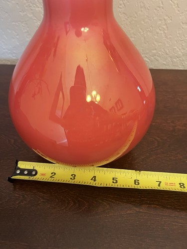 Crate & Barrel Betty Vase Cased Glass Coral Pink Over White Glass Large 8” - Picture 5 of 8