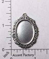 21614  2 Pc Matte Silver Oxidized Victorian 25x18 Setting Brass Jewelry Finding