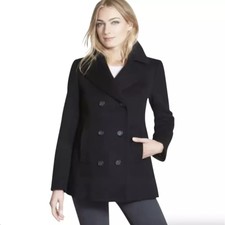 Fleurette Double Breasted Wool Peacoat Black Fabric By Loro Piana Size 8