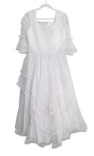 Girls White Embellished Formal 16 Dress W/ Sheer Sleeves  Floral Detailing