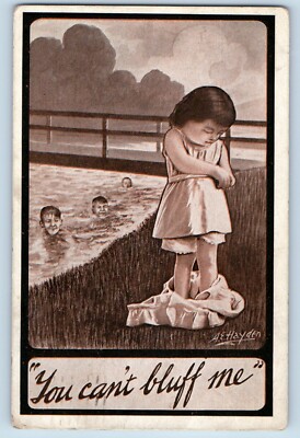 AE Hayden Signed Artist Postcard You Can't Bluff Me Girl Taking Off Clothes 1910