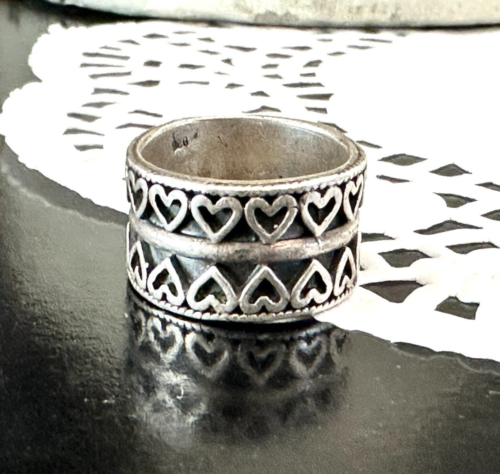Vintage Sterling Silber 925 Herz breiter Bandring signiert