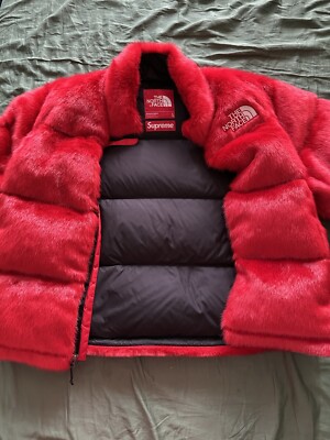 Supreme X The North Face Faux Fur Nuptse Jacket 'Red' | eBay