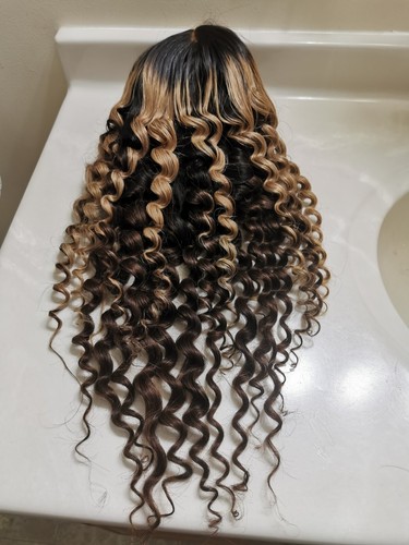 High Quality Ombre Blonde 24'' Curly Soft Virgin Human Hair Front Lace Wig - 第 12/22 張圖片
