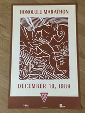 Honolulu Marathon 1989 Original JAL Japan Airlines Travel Poster Amex 23"x15"