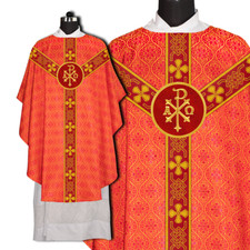 Priest Chasuble with Ornate Orphrey  Liturgical Pax Motif - Church Vestment