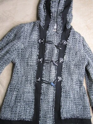 Abrigo con capucha Guess Tweed para mujer negro talla grande gris negro - Imagen 1 de 4