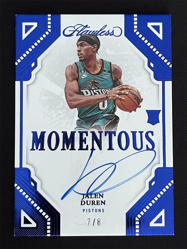 2022-23 Panini Flawless Jalen Duren #MA-JDR Blue Momentous Rookie RC Auto /8