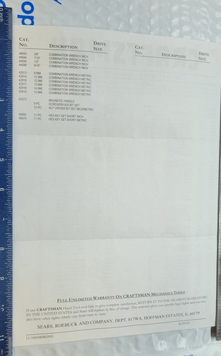 Lista de piezas Craftsman para 155 piezas Juego de herramientas mecánicas #35155 - Imagen 2 de 2