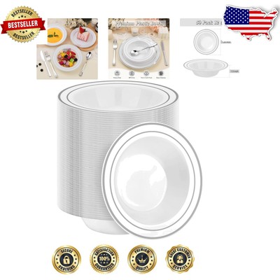 Premium 12oz Plastic Bowls with Silver Rim - Perfect for Weddings & Parties