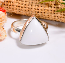 Natural White Coral Gemstone Ring White Stone 925 Sterling Silver Statement Ring