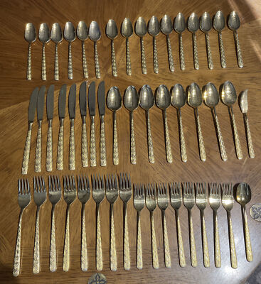 Gold Alexia VIP by Present Place/Silverware Set of 50 Spoon, Fork, Knives