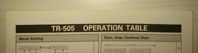 ROLAND TR-505 /  OPERATION TABLE / ORIGINAL