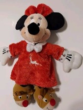Disney Store Minnie Mouse 16" Plush Nightgown PJ Sleeper Reindeer Slippers Xmas