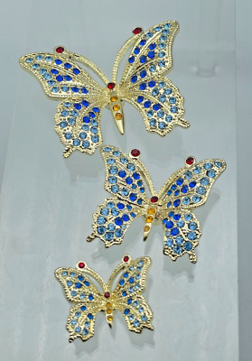 Set 3 blaue Schmetterlinge mit Magnet handgefertigt von Keren Kopal & österre...