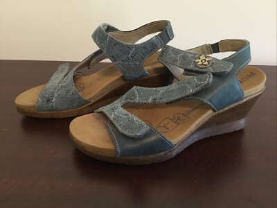 Romika Nevis Blue Strappy Hook & Loop Wedge Sandal 36 5.5 EUC
