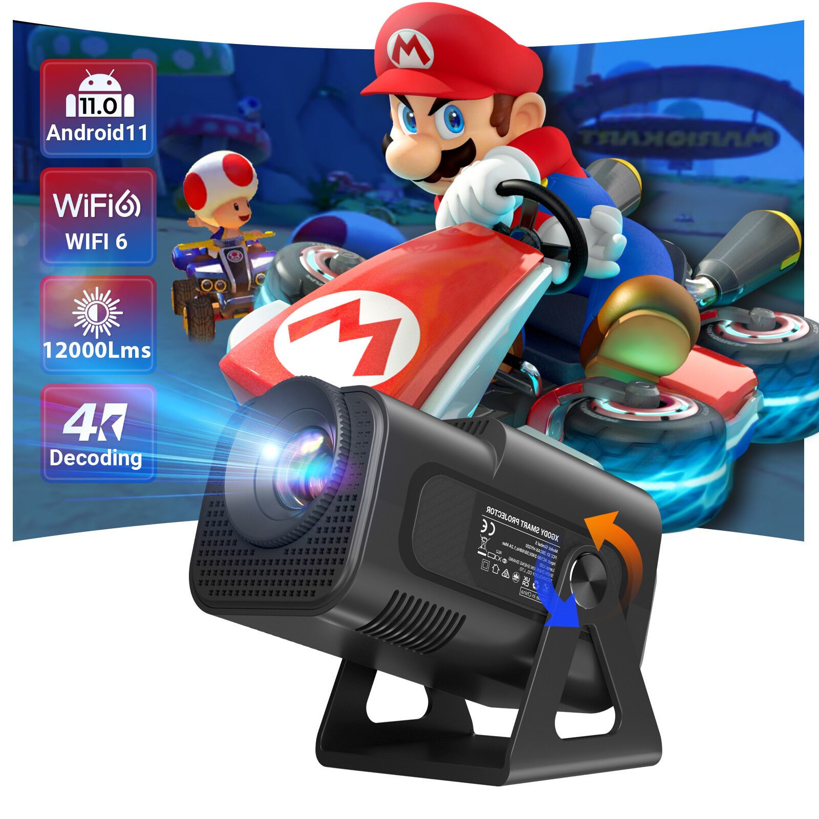 Portable 4K Mini Projector 10000 Lumen LED 1080P WiFi Bluetooth Home Theater US-image