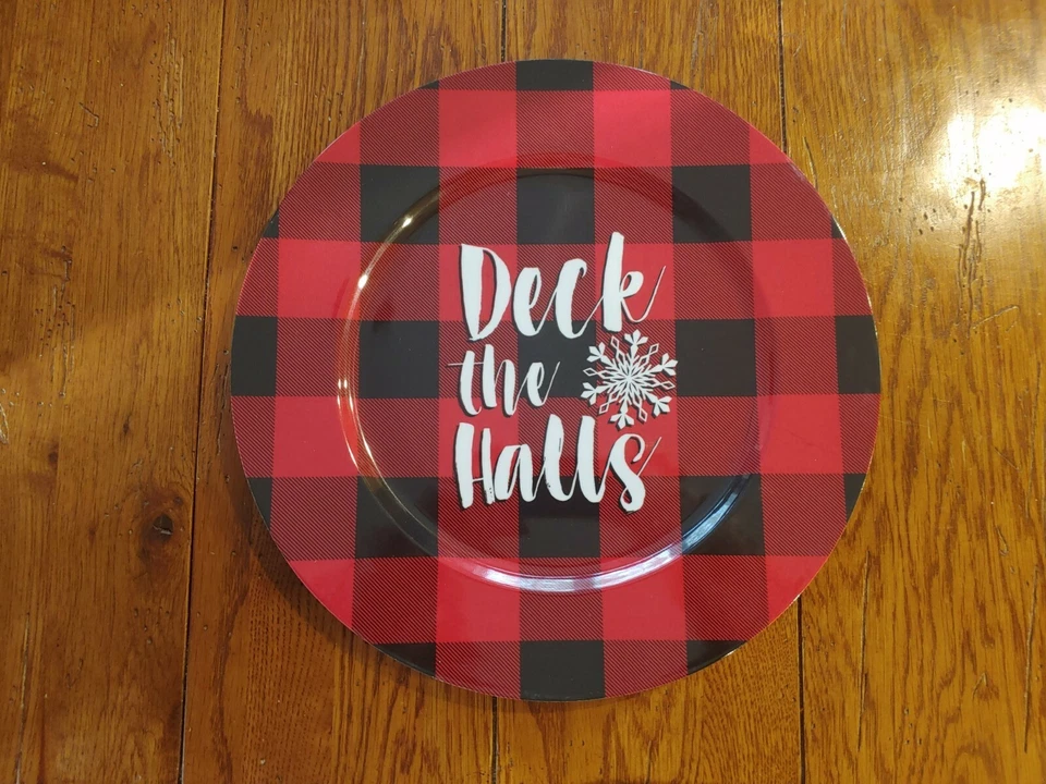 ~~NUEVO 6 ~ 13" Buffalo Platos Cargador Navidad Negro y Rojo~~Placa BONUS Foto 4 de 4