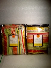 LINENS-N-THINGS GELATO STRIPE QUILT SHAM LOT OF 2 21'' X 27'' Peach & Green NEW