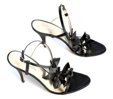 OSCAR DE LA RENTA Embellished Silk High Heel Sandals BLACK Strappy EU 39 US 8.5