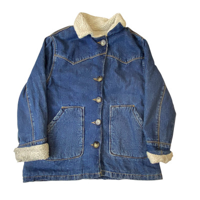 Zara Jeansjacke Kinder 10 blau Sherpa gefüttert Langarm Kragen Knopfleiste