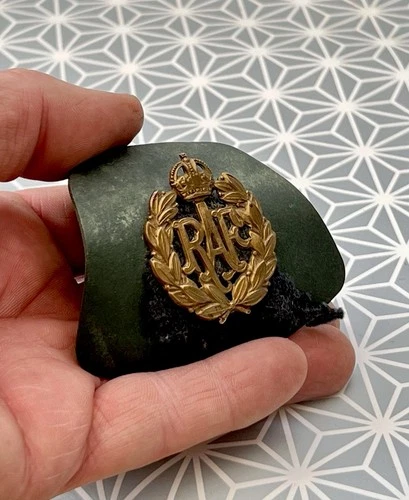 WW2 British RAF, Royal Air Force Cap Badge With Backing Board~Cap Cloth