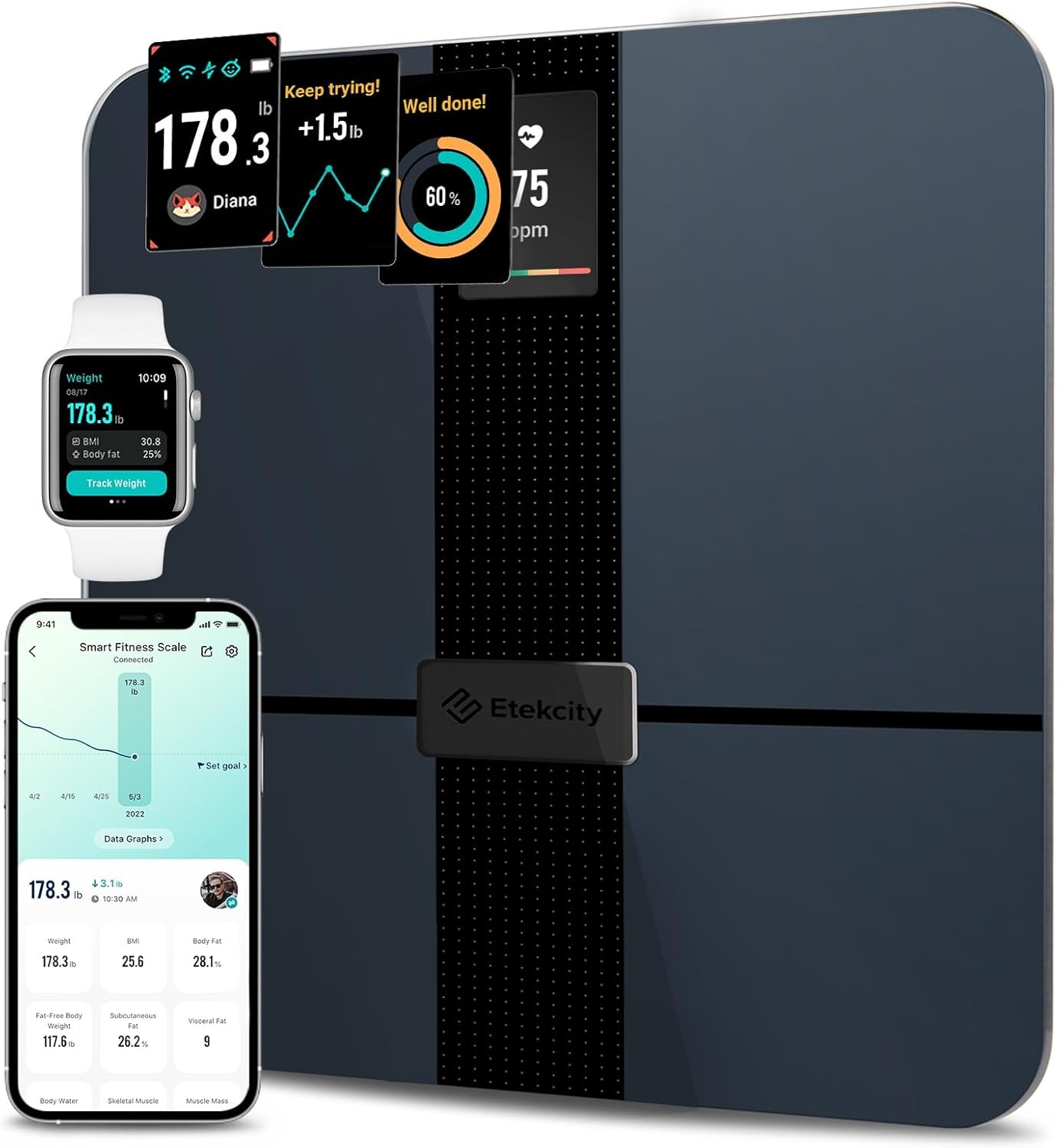 Etekcity Smart Body Weight Scale Black