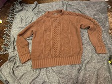 LL Bean Signature Men Fisherman Sweater xl brown cable Knit Fair Isle Outdoor