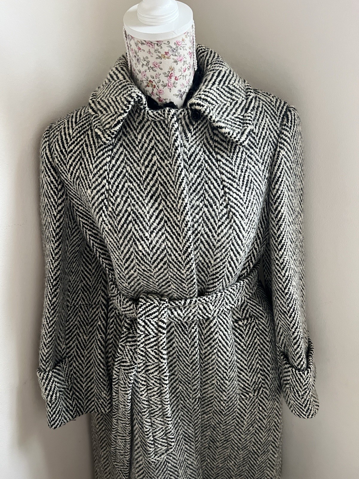 Authentic Acuascutum Vintage Herringbone Pure Wool Over Coat Size Small UK8-10 image 6